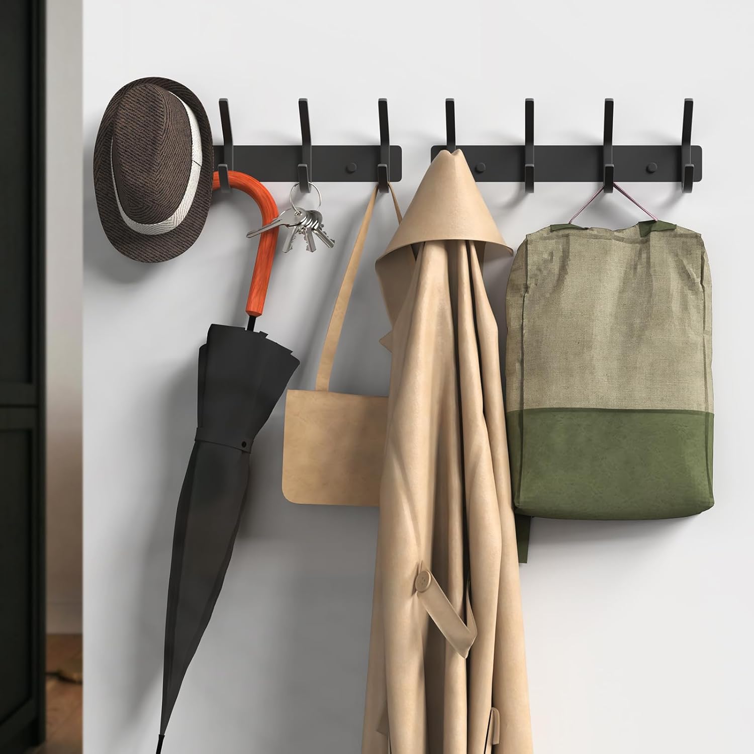 VAEHOLD Wall Hooks, Heavy Duty Aluminum Towel Hooks for Hanging Coat, Hat, Key, Clothes, Closet Hook Wall Mount for Kitchen, Bathroom, Office (“C“ Shape Coat 4 Hooks 1 Pack)