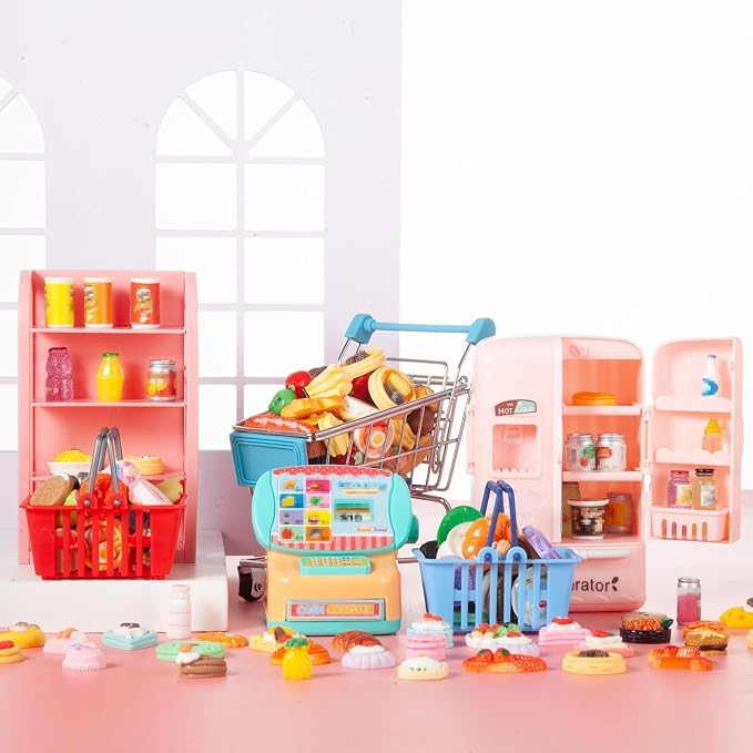 164Pcs Mini Shopping Cart Basket Miniature Food Drink Toy Supermarket Metal - Image 2