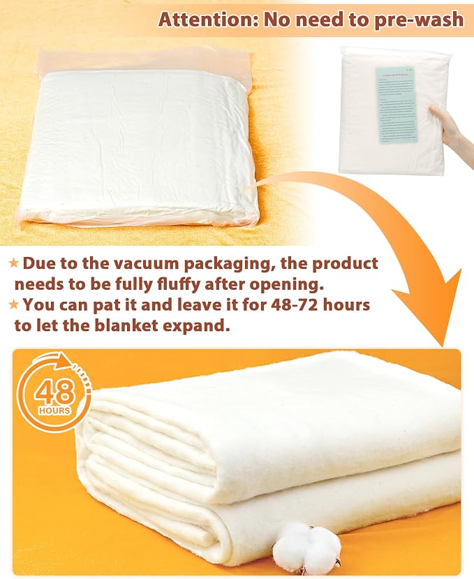 FIVEIZERO 100% Natural Cotton Quilt Batting–47Inchesx2Yards Large Lightweight - Image 5