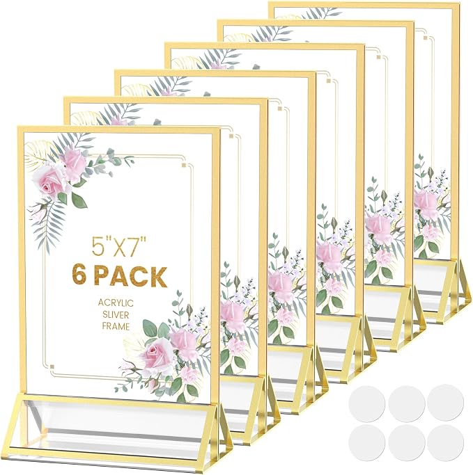 Acrylic Sign Holder 5X7 Double-sided Gold Frames ，6 Pack | Acrylic Frames by AcrylicSignHolderMahjongRacks%EF%BC%8CMahjongBags