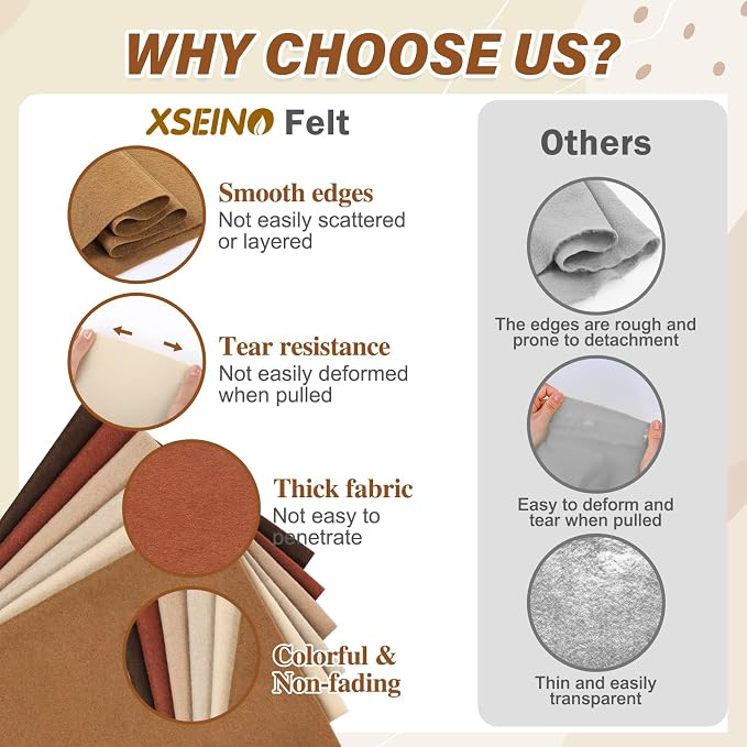 XSEINO 6 Rolls 12"x35" 1.4mm Thick Soft Felt Fabric Sheet 6 Assorted Earth Tone - Image 4