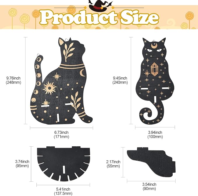 2 pcs 2 Styles Black Cat Theme Wooden Display Shelf Gothic Animal Floating - Image 2