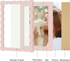 6x8 Picture Frame with Mat for 5x7, Wavy Edge Wooden Real Glass Photo Frame for - Image 5
