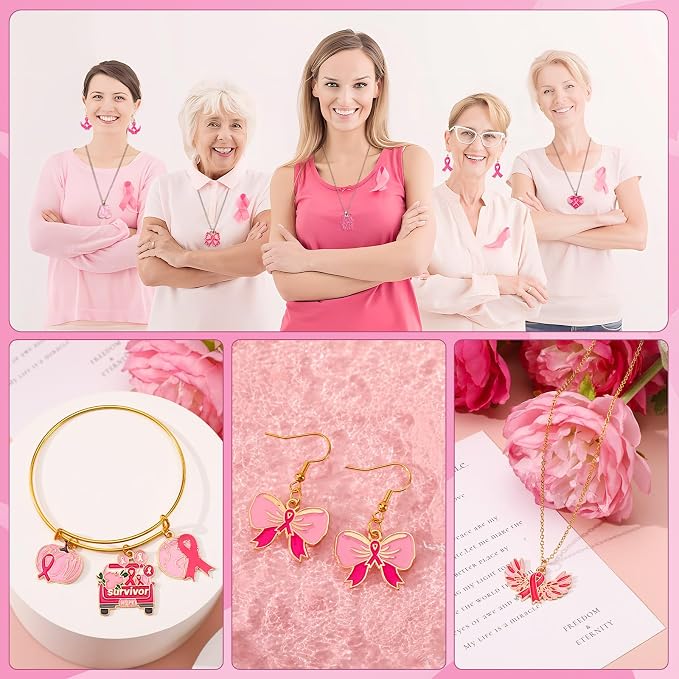 SANNIX 110Pcs Breast Cancer Charms, Breast Cancer Awareness Enamel Charm - Image 7