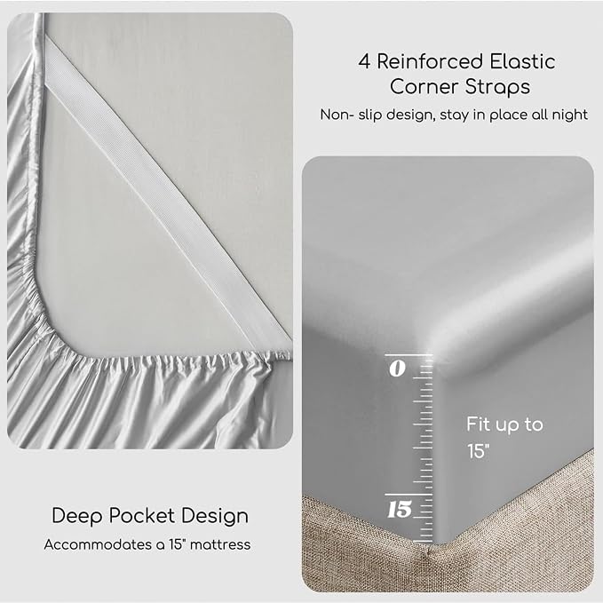 MR&HM Satin Bed Sheets, King Size Sheets Set - Image 5