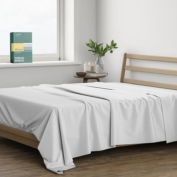 THREAD SPREAD 100% Organic Cotton Percale Flat Sheet Twin XL Size by THREADSPREAD
