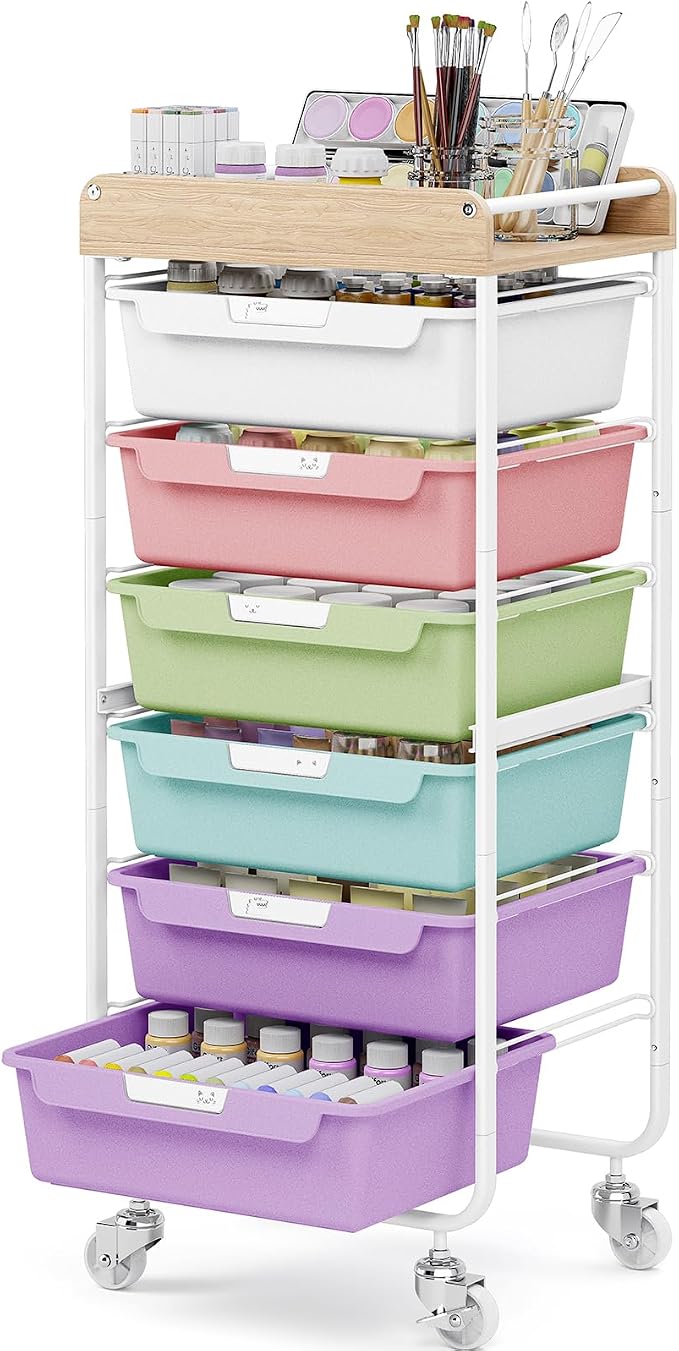 SYKIARIOL Rolling Cart with 6 Drawers, Utility Storage Cart with Labeling Ice by SYKIARIOL