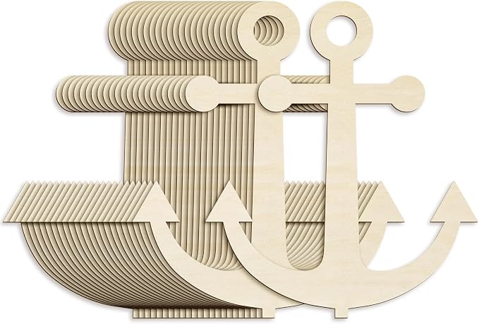 24 Pack 12 Inch Blank Anchor Cutout Unfinished Wood Anchor Slices Wooden by Anglechic