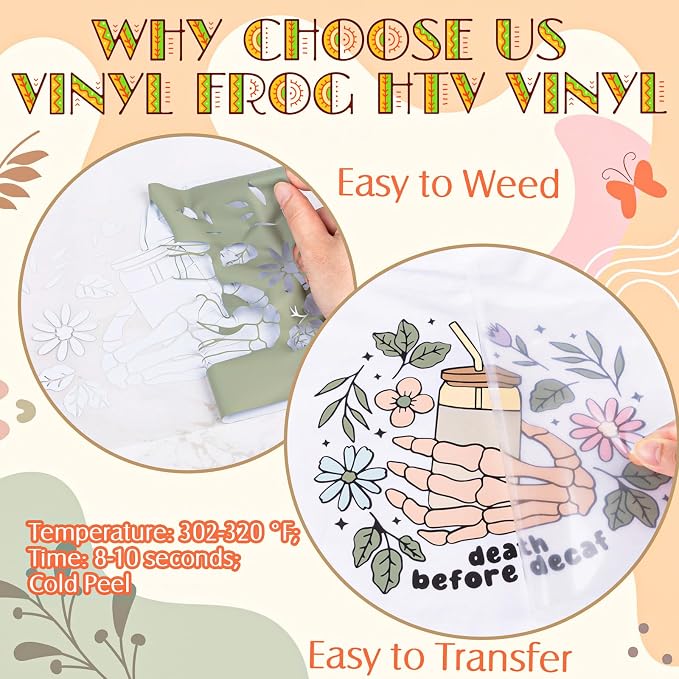 VINYL FROG 15 Sheets Heat Transfer Vinyl Bundle 12"x10" Neutral Tone Pink - Image 3