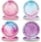 Lonfliness 48PCS Tie Dye Paper Plates 7inch Pink and Purple by Lonfliness