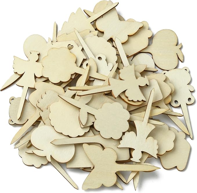 60 pcs 12 Styles Forest Theme Unfinished Wood Cutout Charms Butterfly Heart - Image 3