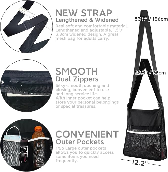 qiipii Black Semi Transparent Mesh Bags Cross Body See Through Shoulder Bag - Image 4