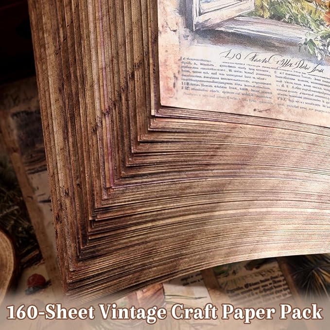 icceemee 160 Sheets Vintage Retro Scrapbook Paper, Junk Journaling Supplies Kit - Image 5