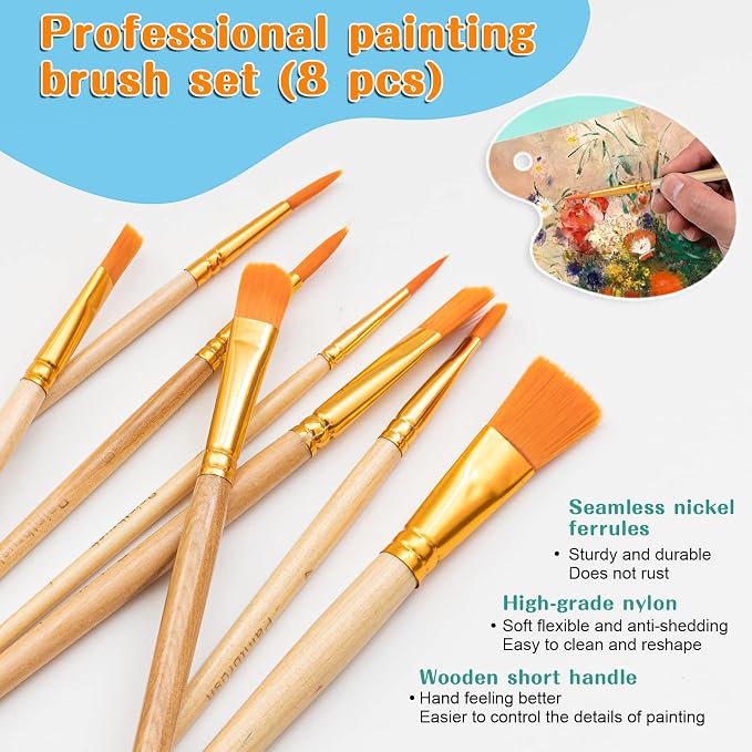 koseibal Acrylic Art Set with 24 Acrylic Paints, 8 DIY Wooden Stencils 5 Canvas - Image 4