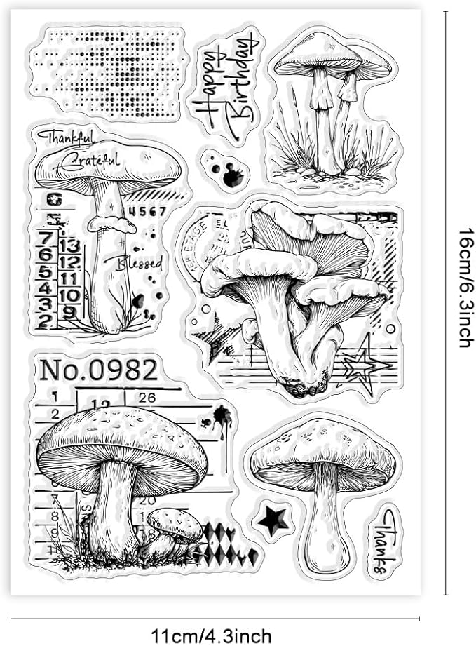 GLOBLELAND Vintage Mushrooms Clear Stamps Retro Texture Silicone Clear Stamp - Image 6