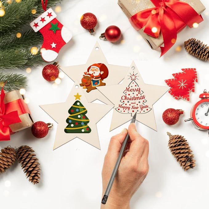 50Pcs Unfinished Wooden Stars Ornanents Independent Christmas Decoration - Image 3