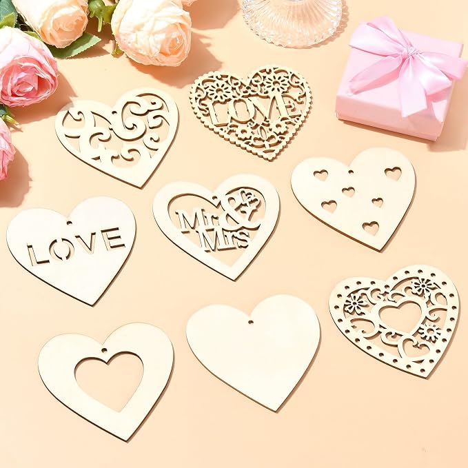 40 Pcs Unfinished Wood Heart Cutouts - Image 6