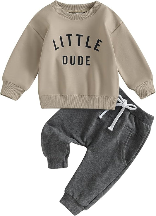 Toddler Baby Boy Clothes Solid Color Long Sleeve Crewneck Sweatshirt Top Casual Pants Set 2Pcs Fall Winter Outfits