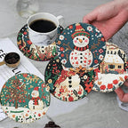 ijbnhd 8 PCS Diamond Art Coasters, Christmas Snowman Cork Wooden Pad | Diamond - Image 4