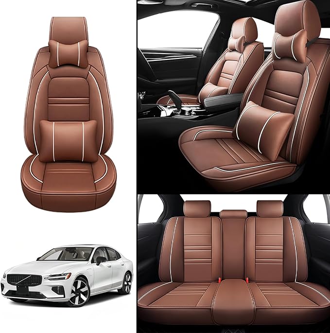 Car Seat Covers for Volvo Car s60 2001-2025 | 5-Seats Seat Covers, Waterproof Seat Protectors, Automotive Seat Covers (Full Set with Pillow,Coffee)