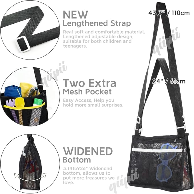 qiipii 2 Pack Beach Mesh Bag for Kids Shell Collecting Bag Beach Sand Toy Bags - Image 4