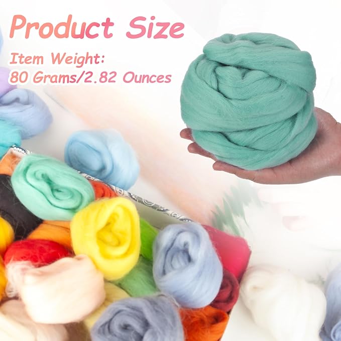 PATIKIL Wool Roving Yarn, 80G/2.82OZ Soft Felting Wool Pure Chunky Roving Yarn - Image 2