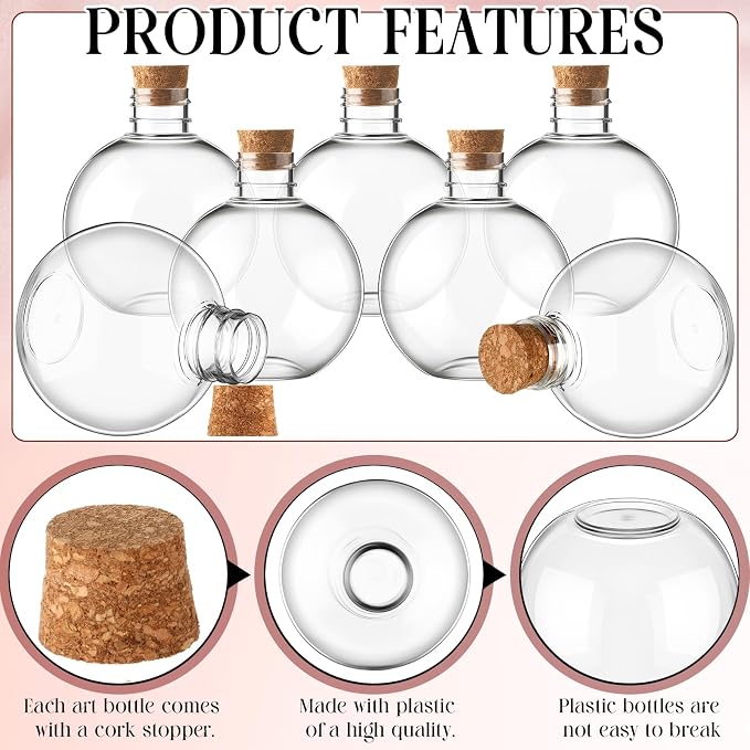 Jinei 30 Pcs 6 oz 200ml Ball Shape Plastic Sand Art Bottles Spherical Clear - Image 3