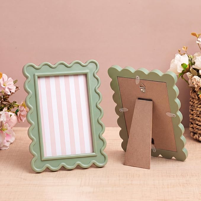 AceOrbit 4x6 Inches Sage Green Flower Wavy Scalloped Picture Frame Cute Wavy - Image 4
