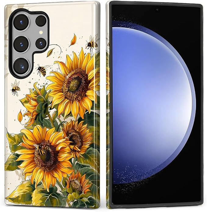 for Samsung Galaxy S23 Ultra Case, Sunflowers Bees Pattern Glossy 2 in 1 by Teonvpu