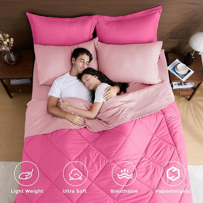 HEVUMYI Hot Pink & Baby Pink Twin Comforter Set - Image 2