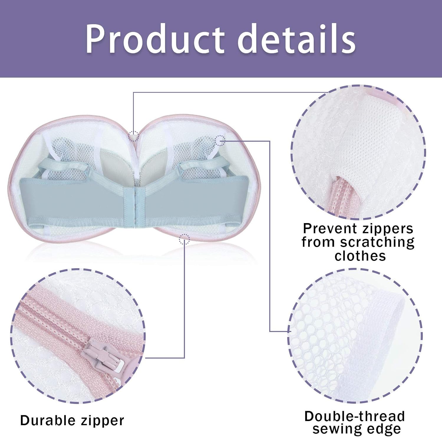 Shappy 6 Pieces Bra Washing Bag for Laundry Mesh Wash Lingerie Underwear Brassiere Washing Bags with Zipper for Women Laundry Storage(7.87 Inch,Pink)