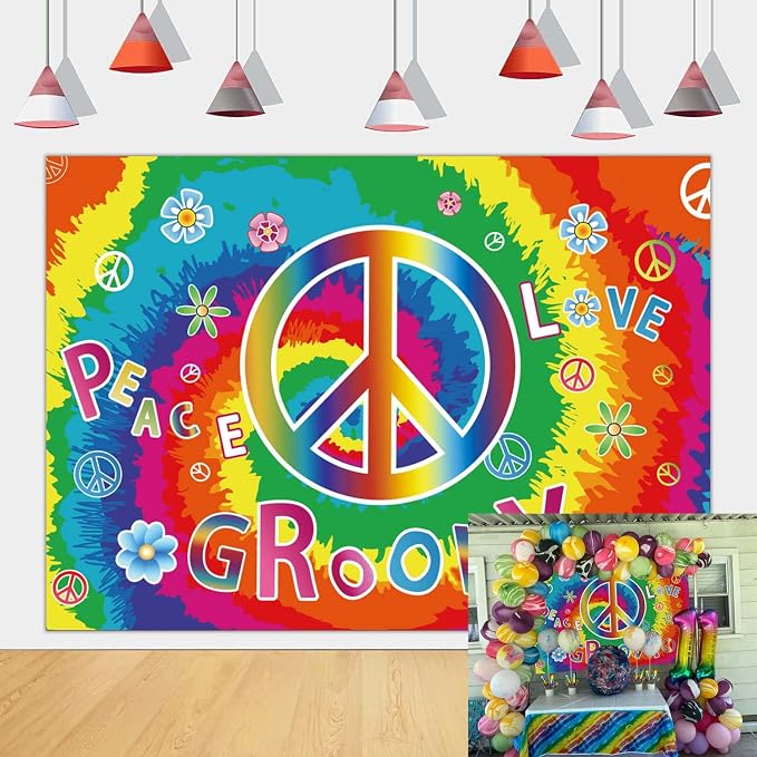 60's Hippie Party Decoration Banner, Large Groovy Theme Party Decoration by TENCOWPartyDecoration