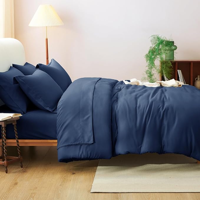 CozyLux Oversized Queen Comforter Set Navy Blue, 7 Pieces Bed in a Bag - Image 6
