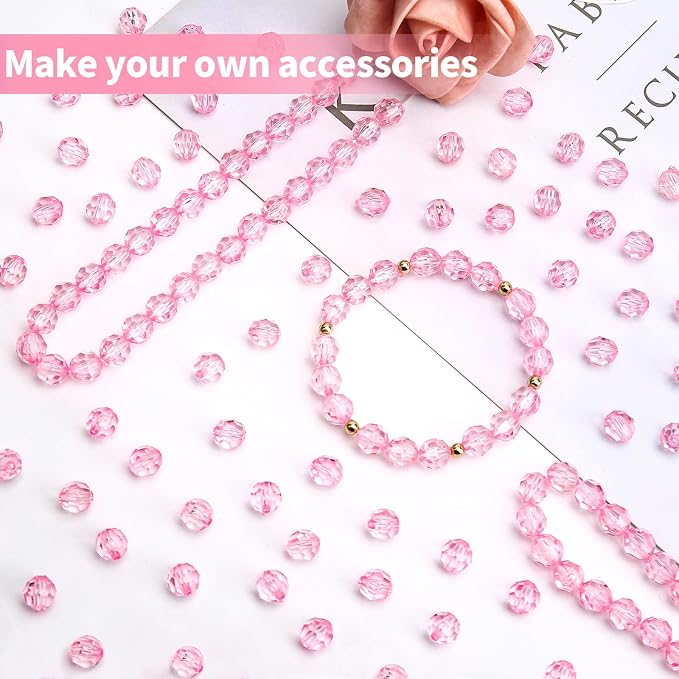 BONNY BOXX 2000pcs 4mm Acrylic Faceted Round Crystal Beads Transparent Pink - Image 4
