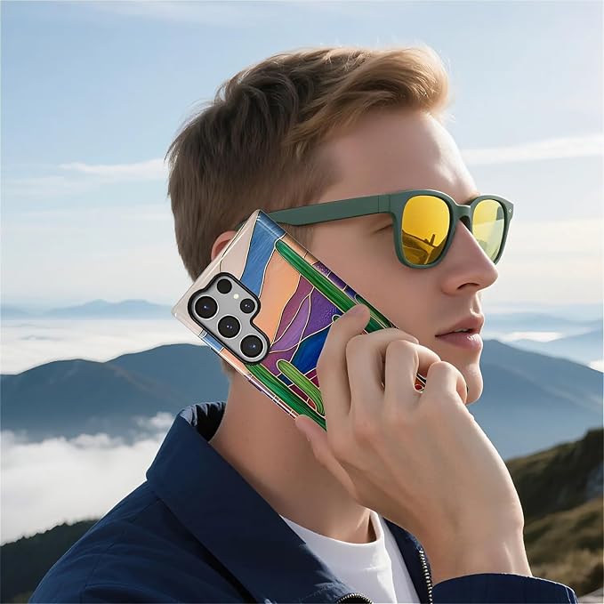 for Samsung Galaxy S23 Ultra Case, Stained Glass Cactus Pattern Glossy 2 in 1 - Image 6