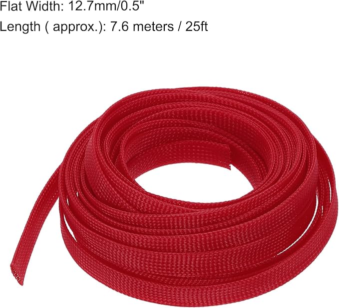 uxcell PET Expandable Sleeving 25ft 1/2" Red Cable Management Sleeve Cord - Image 3