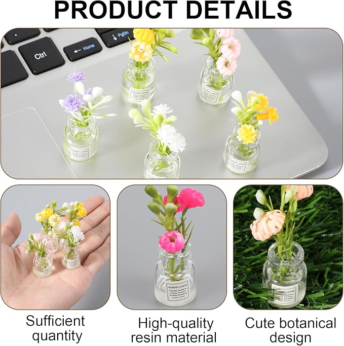 10Pcs Miniature Dollhouse Plant Flowers 1:12 Glow in The Dark Vase | Tiny Plant - Image 3