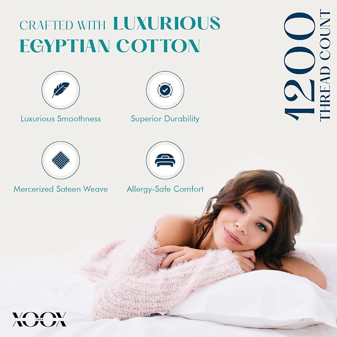 XOOX Linen 100% Egyptian Cotton Queen Pillow Cases Set of 4 - Image 2