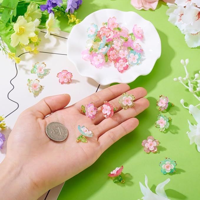 FASHEWELRY 30Pcs Transparent Acrylic Glass Flower Charms 18mm Colorful - Image 5