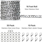 Jishi 16ft Cuban Link Chain Roll 6mm Silver Stainless Steel Necklace Chains - Image 2
