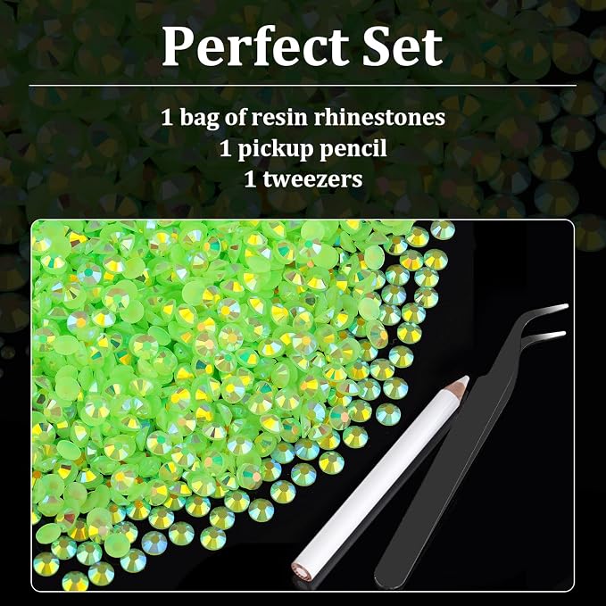 4000pcs 4mm Resin Rhinestones Bulk, Fluorescent Green AB Flatback Round Jelly - Image 4