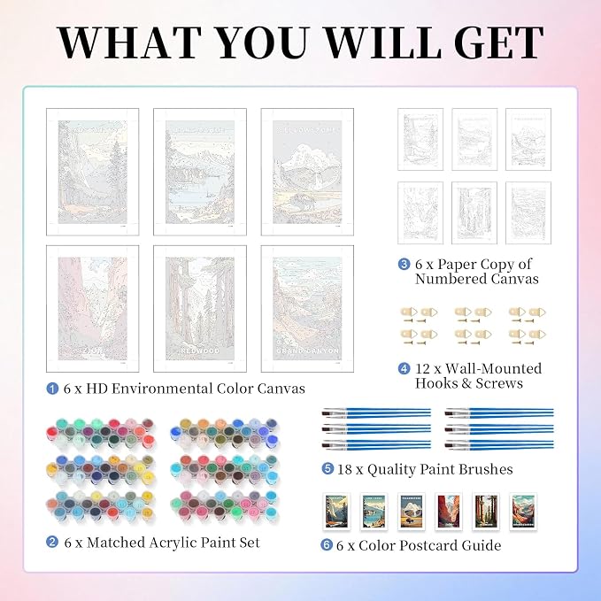 6 Pack Paint by Numbers Kit for Adults, National Park Adult Paint by Number - Image 4