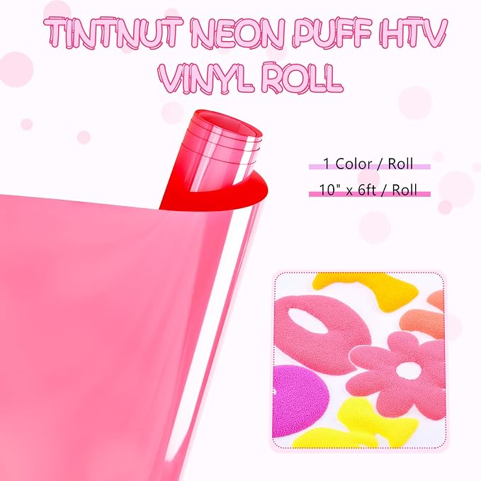 Tintnut Fuchsia Neon Puff Heat Transfer Vinyl Roll, easy cut & weed, stretch - Image 2