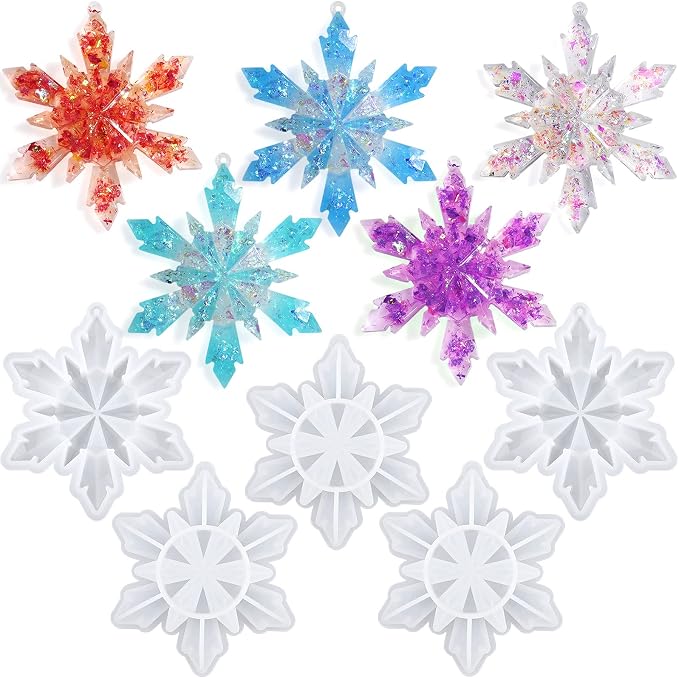 Sakolla 5 Pieces Christmas Silicone Resin Molds 3D Snowflake Molds Silicone by Sakolla