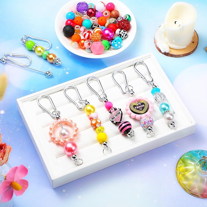 Dunzoom 12 Pieces Beadable Keychain Bars Bulk Key Chain Making Kit DIY Blank - Image 7
