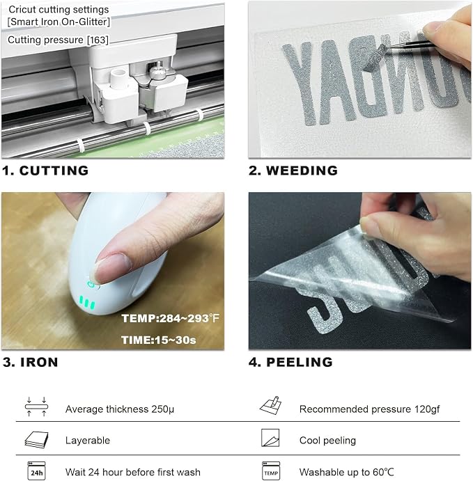 Efuncro- 10 Pack Glitter HTV 12'' x 10'' Heat Transfer Vinyl Bundle, Iron on - Image 4