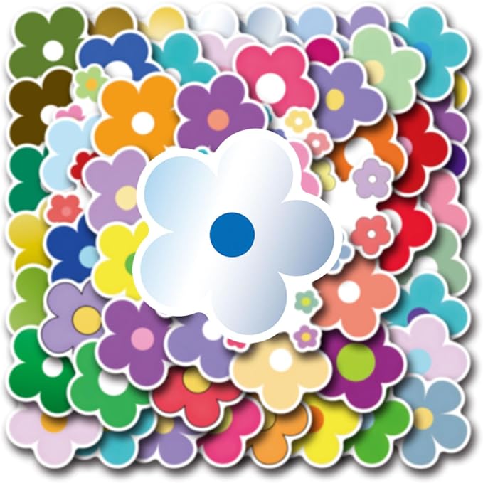 62PCS Colorful Flower Stickers, Waterproof PVC Vinyl Cute Floral Decals - Image 4