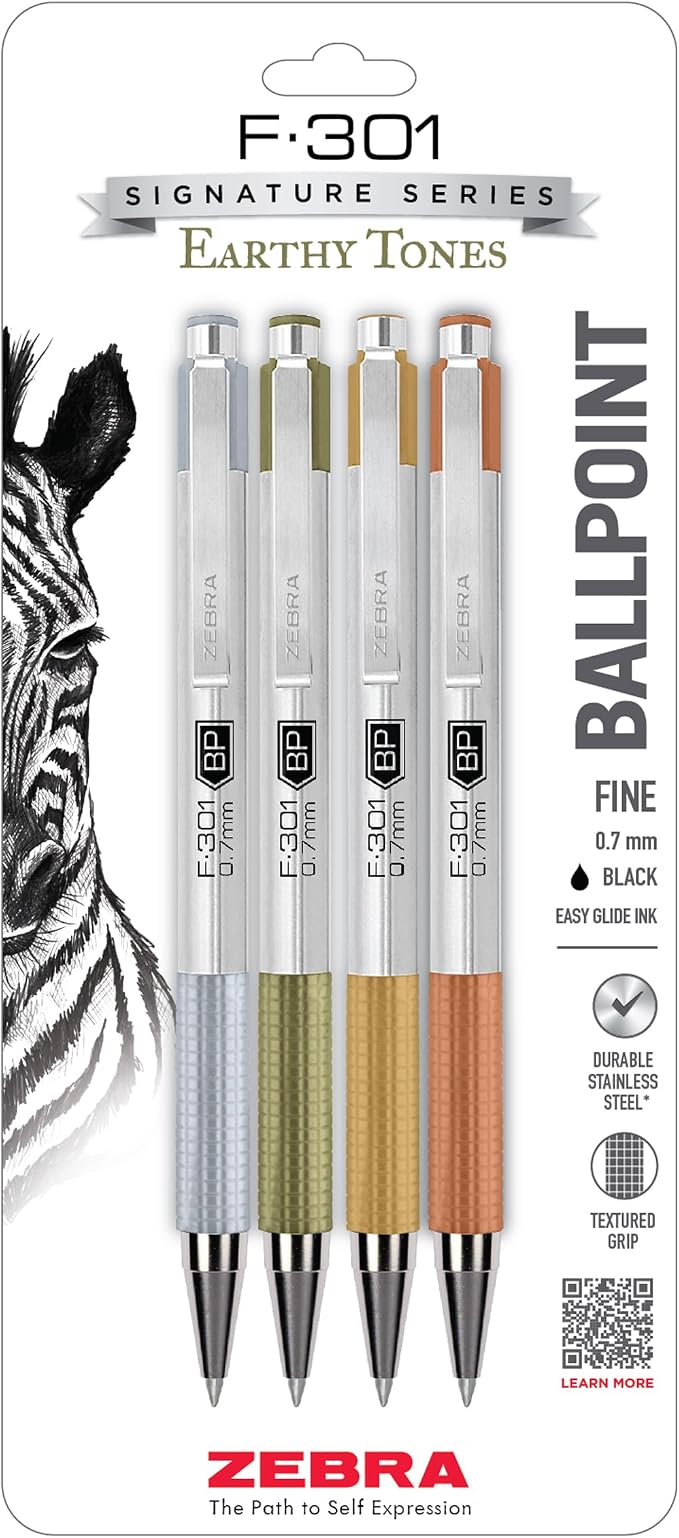 Zebra Pen F-301 Signature Series Retractable Ballpoint Pen, Stainless-Steel by ZebraPen