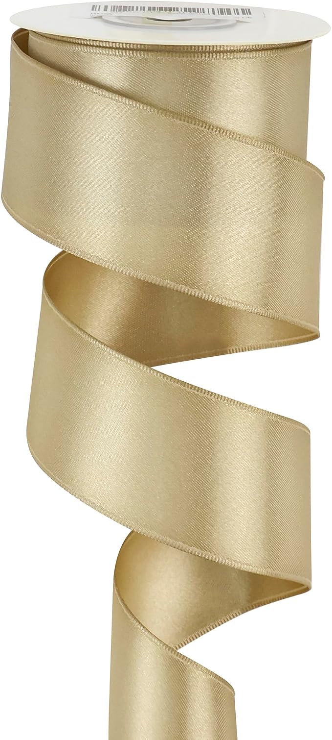 HUIHUANG Champagne Satin Wired Ribbon 1-1/2 inch Champagne Gold Wire Edge Ribbon - Image 7
