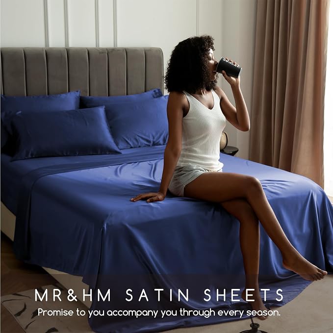 MR&HM Satin Bed Sheets, King Size Sheets Set - Image 7